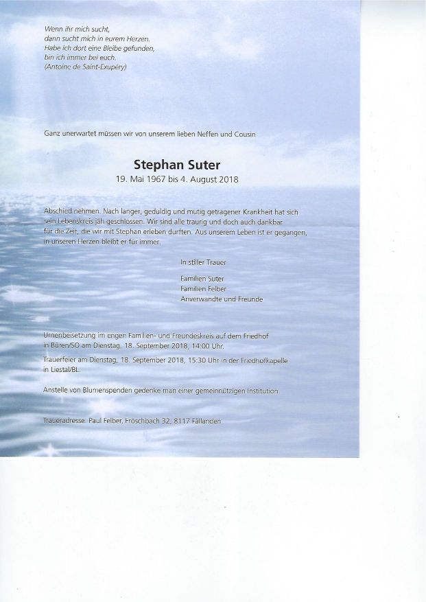 Todesanzeige Stephan Suter